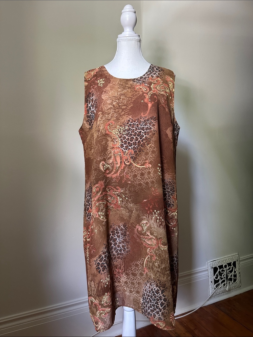 COTTAGE‎ COVE Vintage Mixed Print Animal Paisley Boho Shift Midi Dress Large